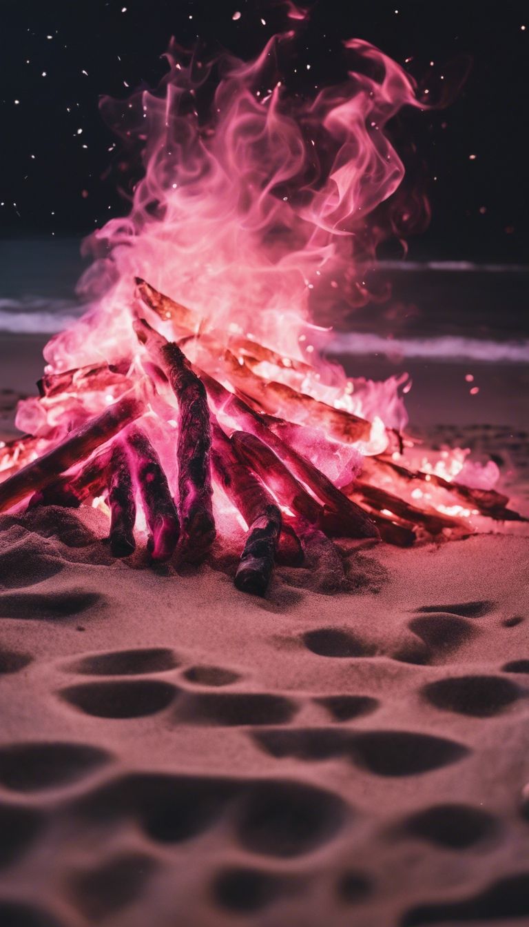 A large bonfire of pink flames on a