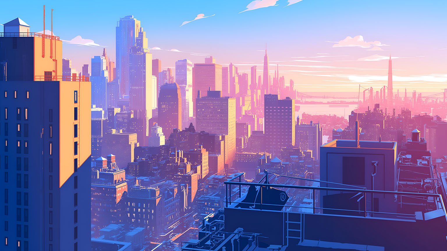 Aesthetic Cityscape Sunrise Rooftop