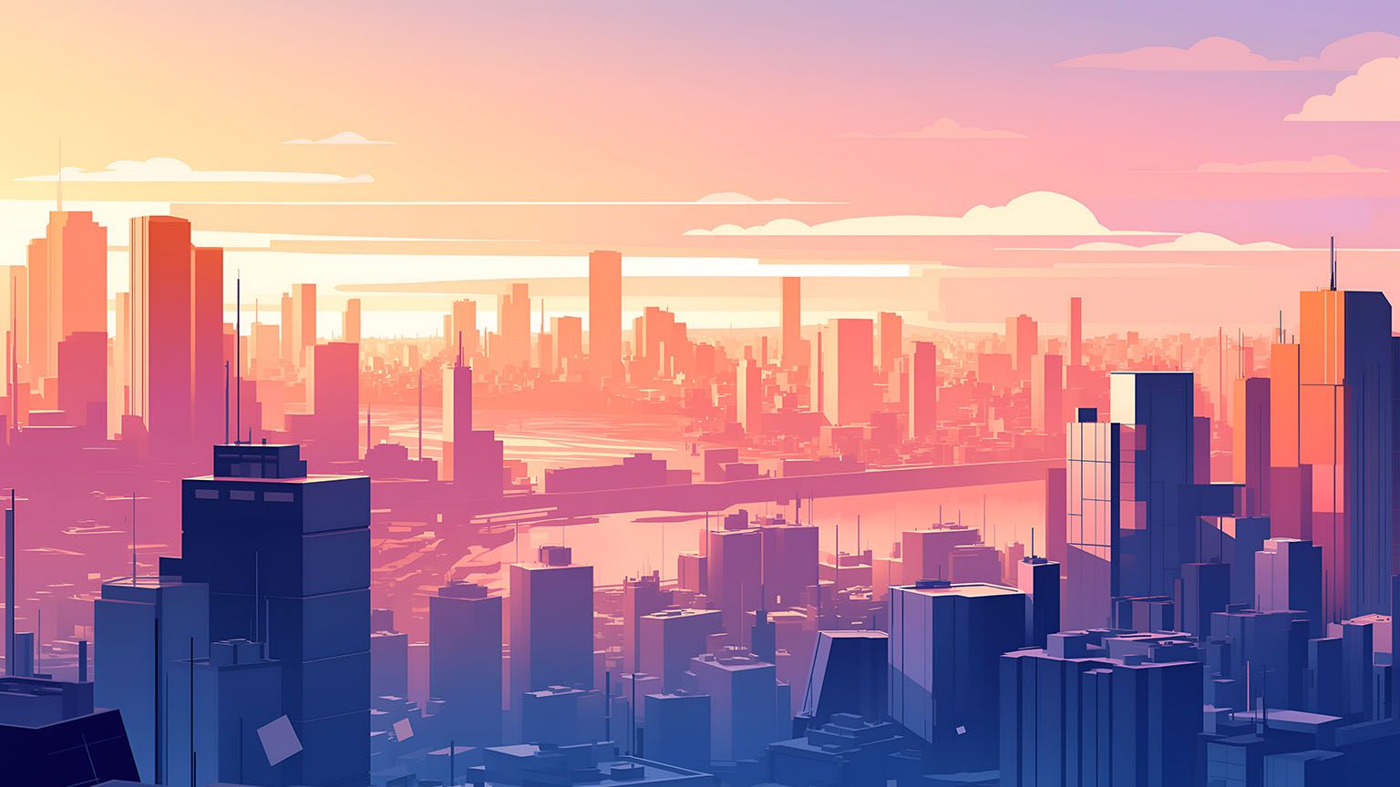 Aesthetic Cityscape Sunset Horizon