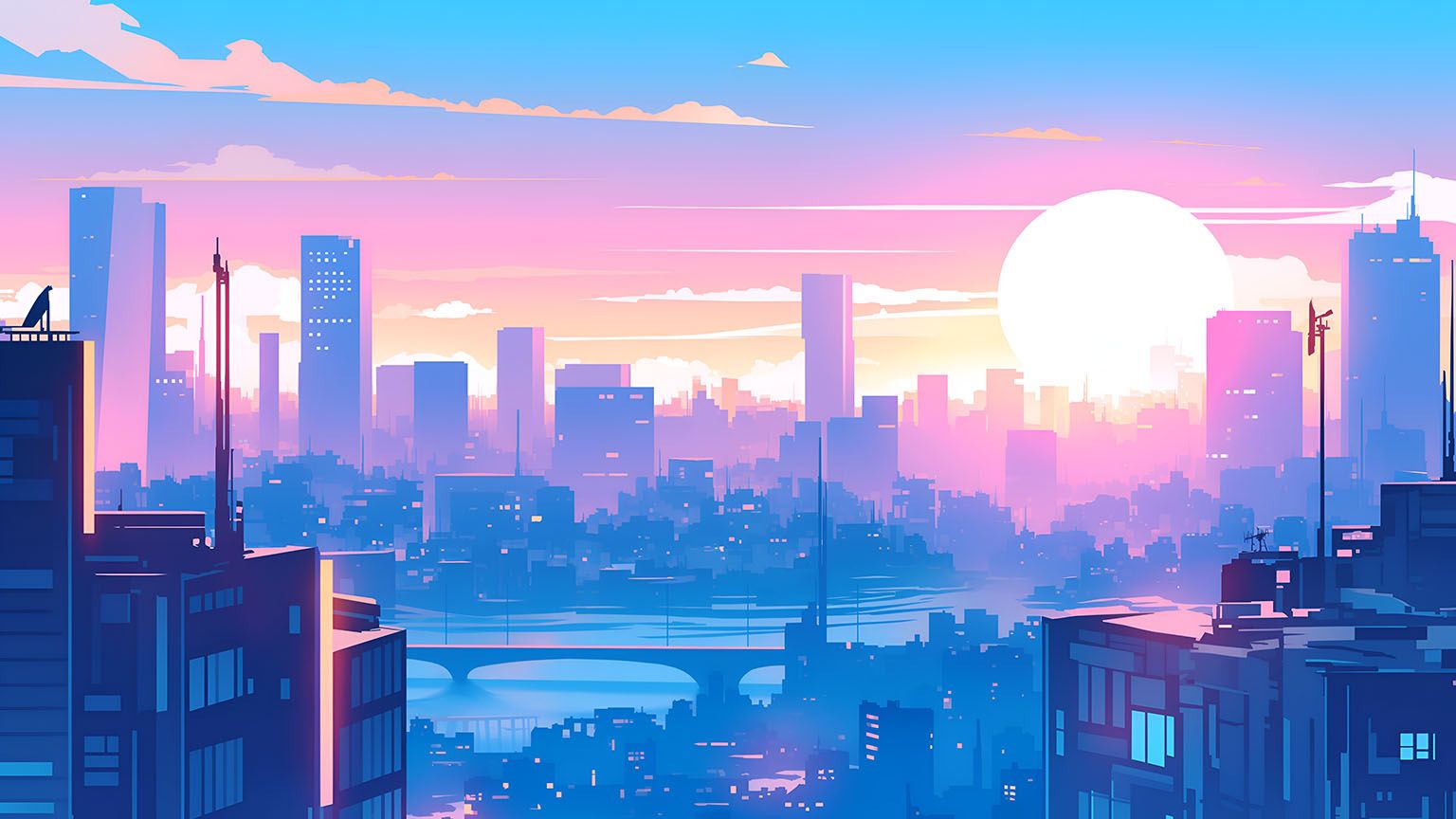 Aesthetic Cityscape Sunrise Desktop