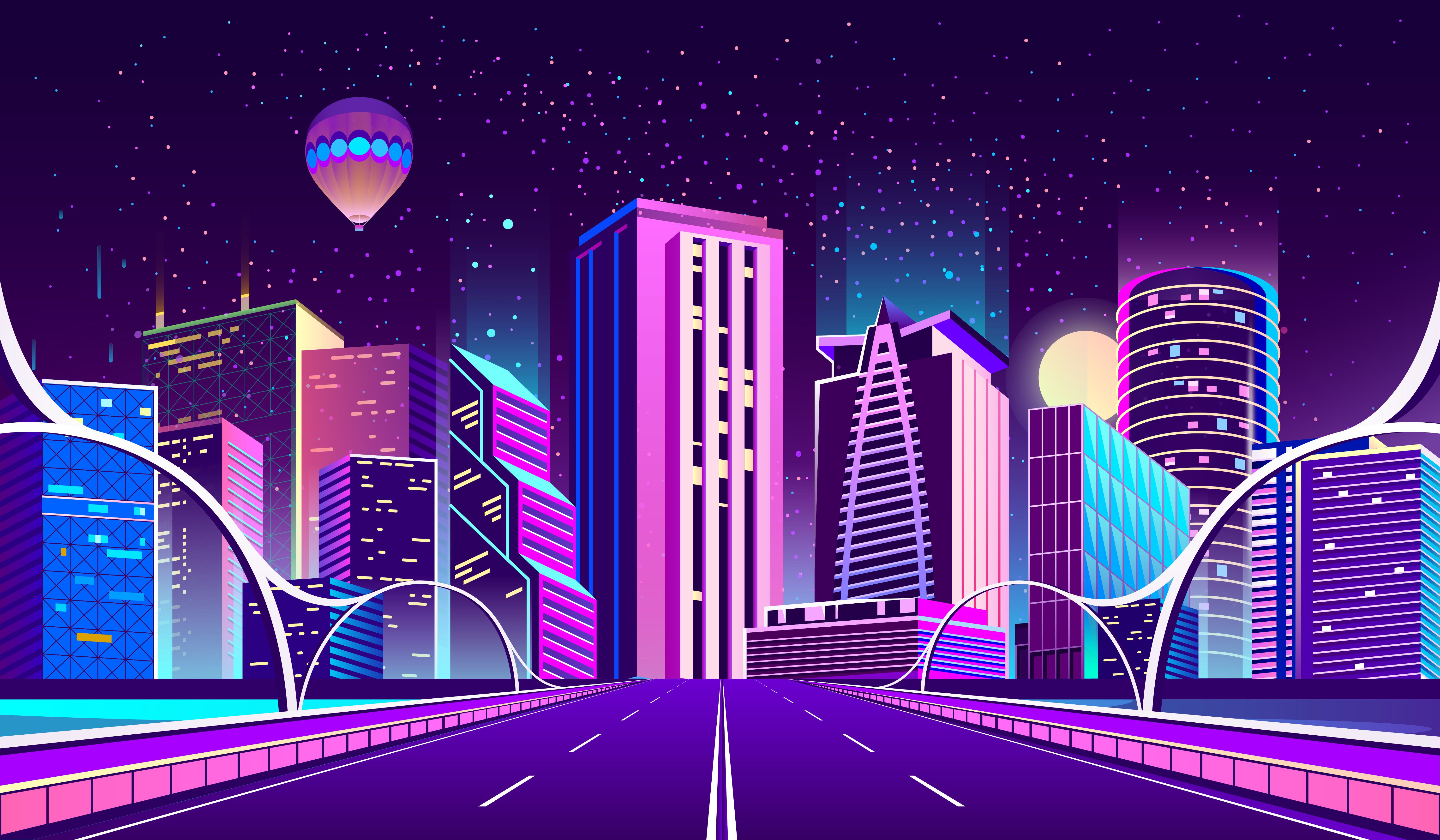 Neon Cityscape Ultra HD Wallpaper