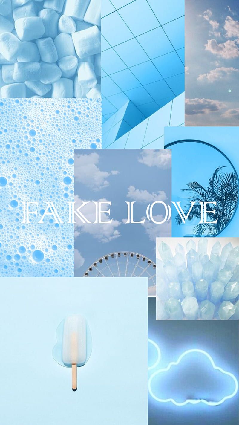 Fake Love, aesthetic, baby blue, blue