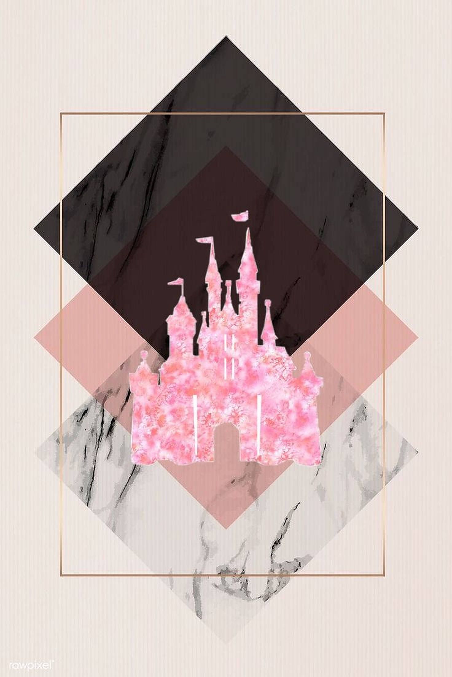 Download premium vector of Pink castle illustration on a marble background - Disney