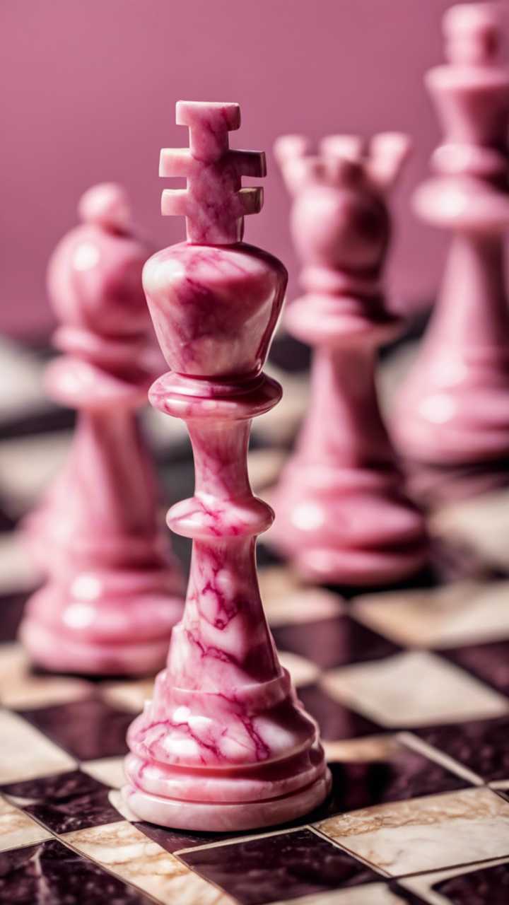 Pink marble chess set on the game board