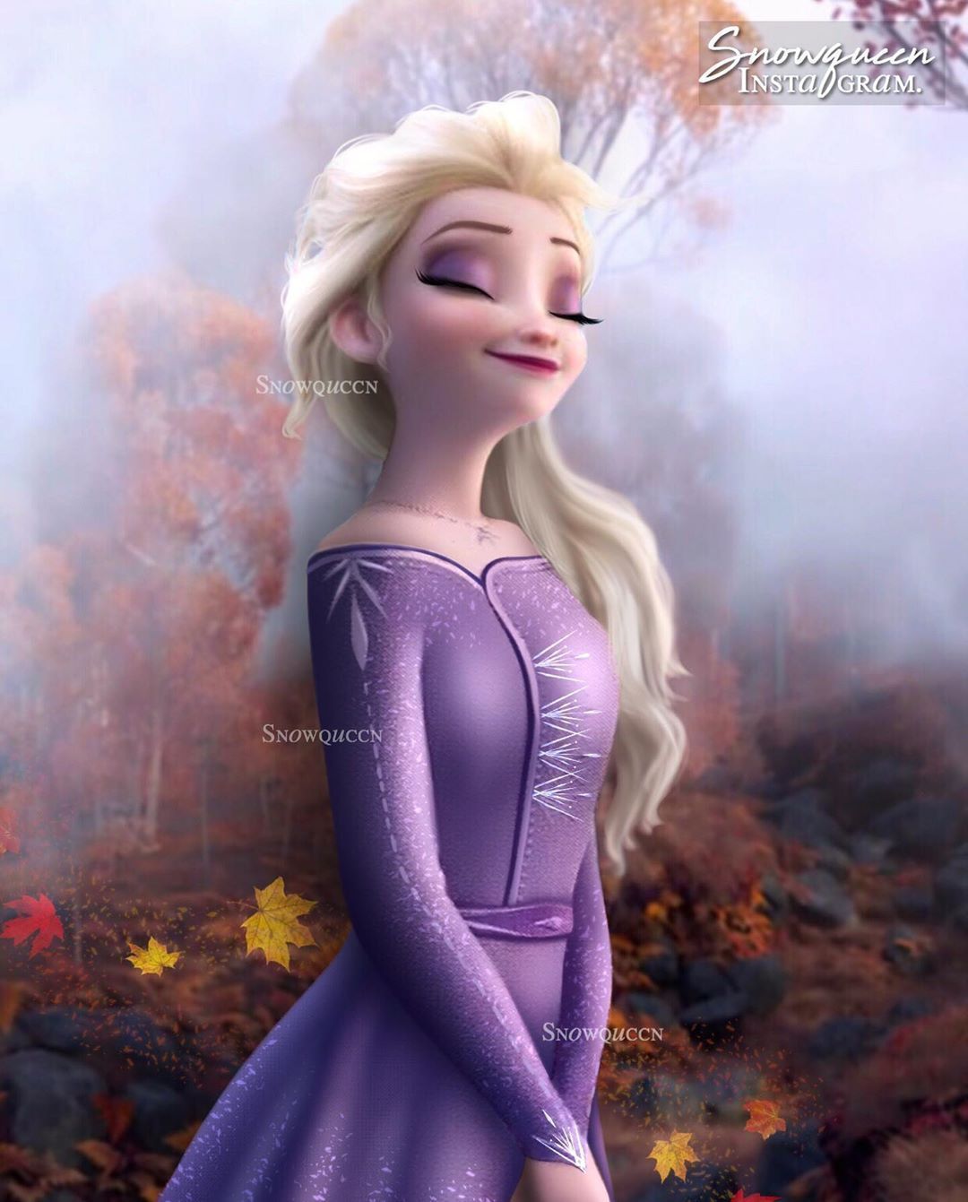 Elsa from Frozen 2 wearing a purple dress - Elsa