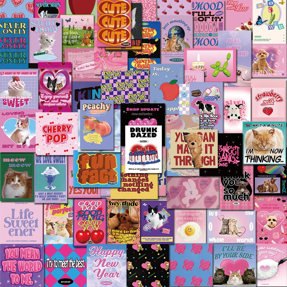 50Pcs Vintage Pink Y2K Charm Stickers