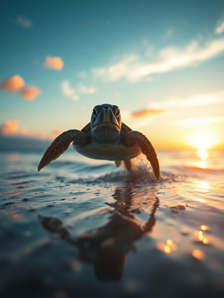 A Lone Sea Turtle Gracefully Glides