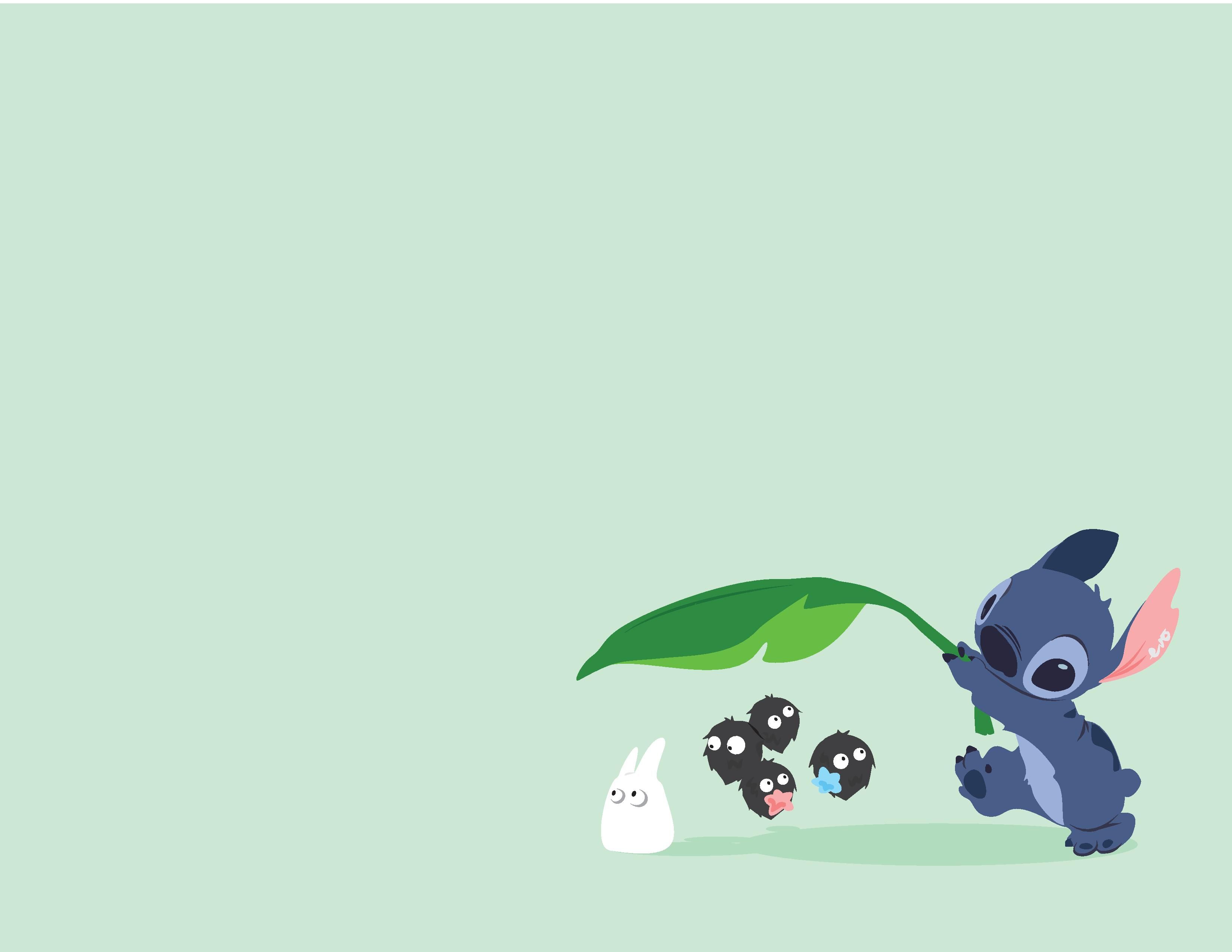 A stitch wallpaper with stitch playing with some bugs - Disney
