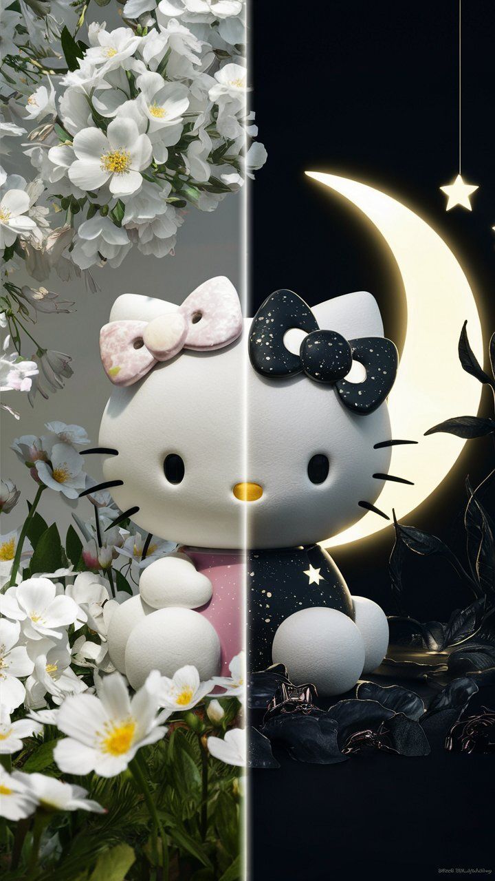 hello kitty wallpaper white and dark