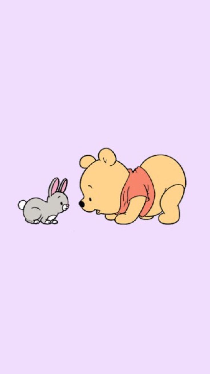 Winnie the pooh, looking at a rabbit, cute disney wallpaper, purple background - Disney