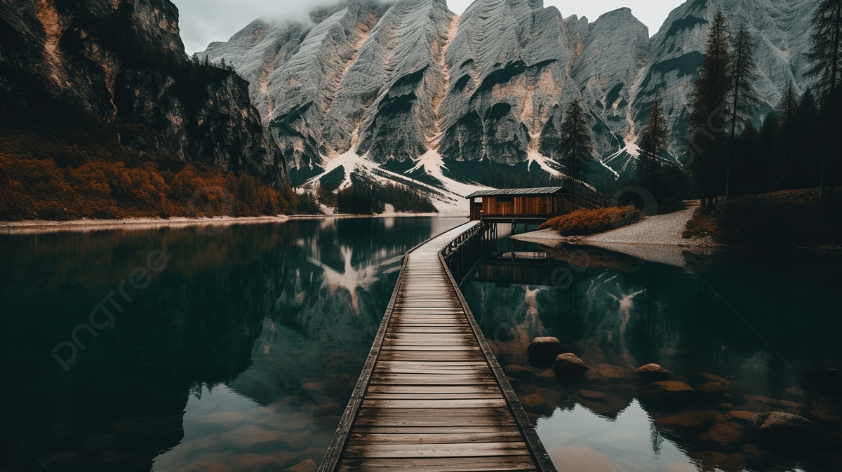 Wooden Pier Leading To A Lake With