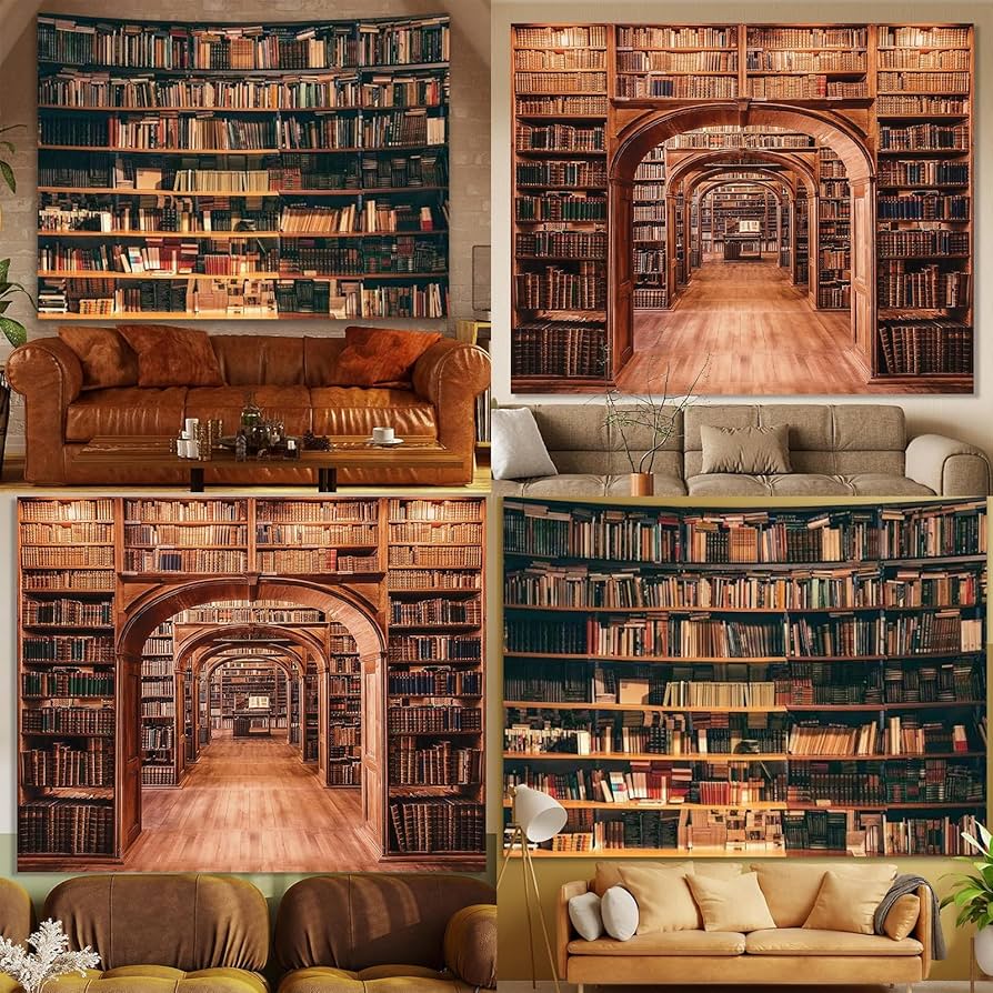 Library Bookshelf Tapestry