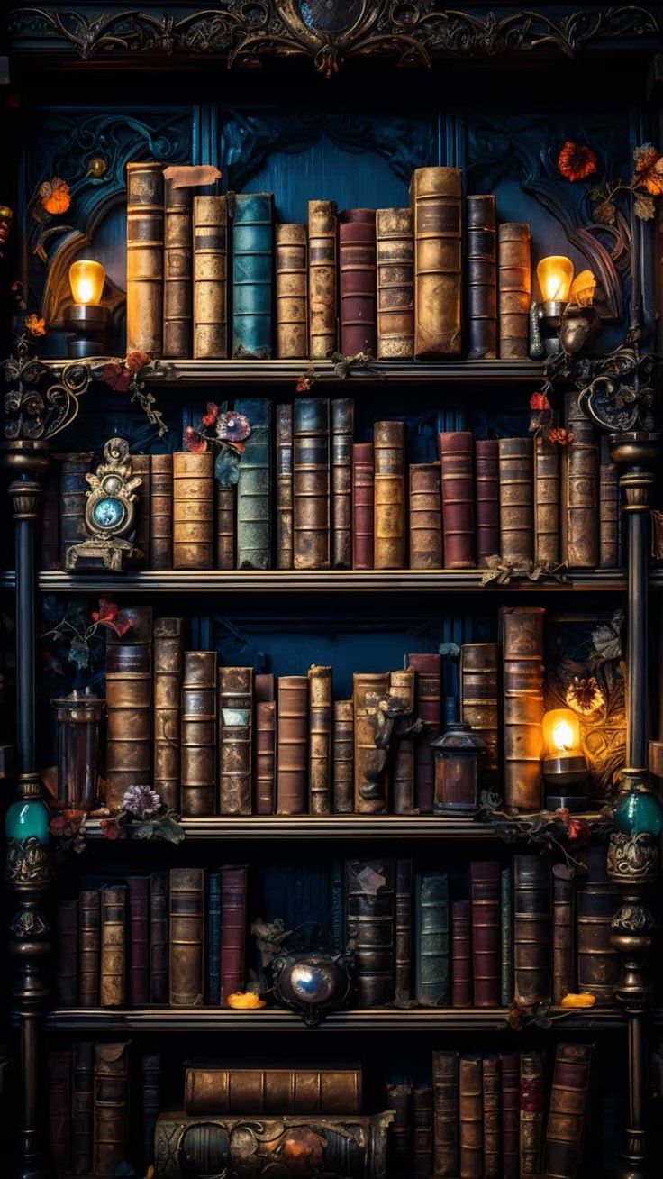 Retro Book Library iPhone Wallpaper 4K