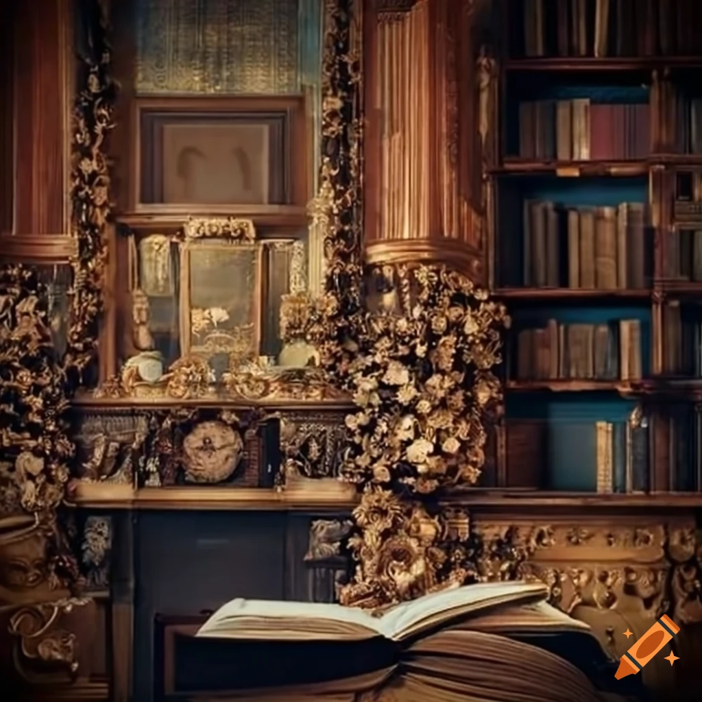 Vintage bookshelf with luxurious