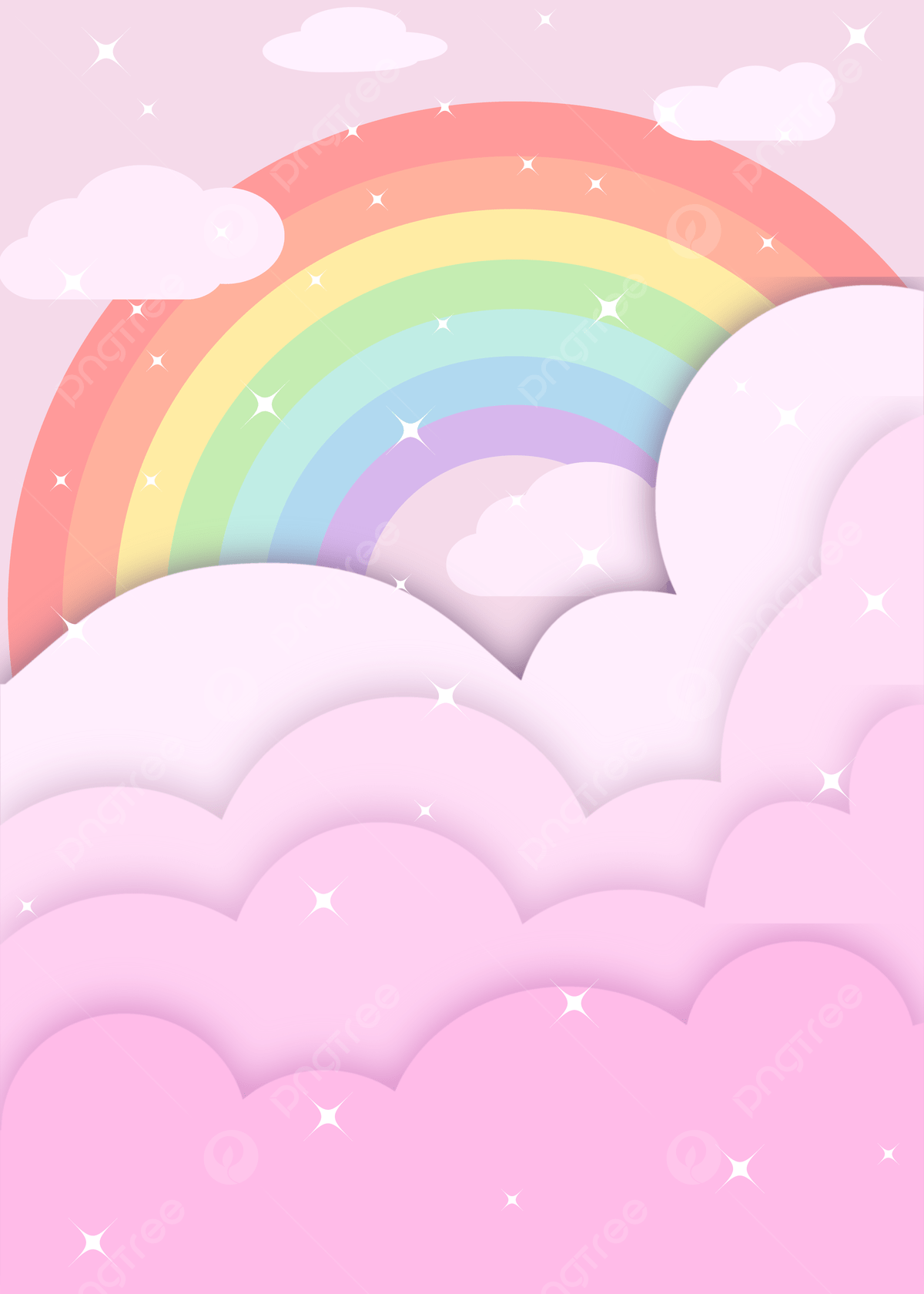 Pink Cute Rainbow Clouds Background