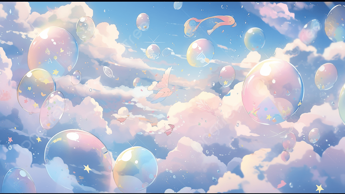 Pastel Rainbow Sky With Clouds Bubbles