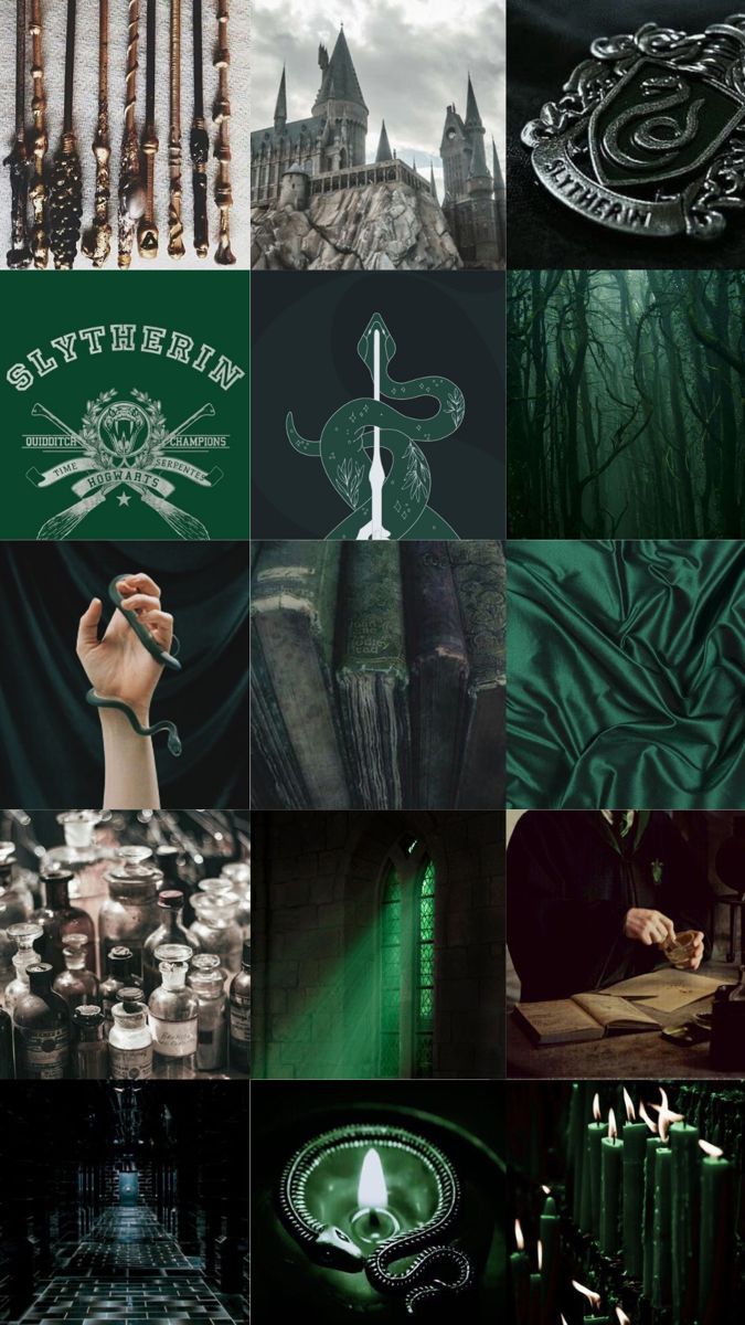 Slytherin aesthetic collage wallpaper