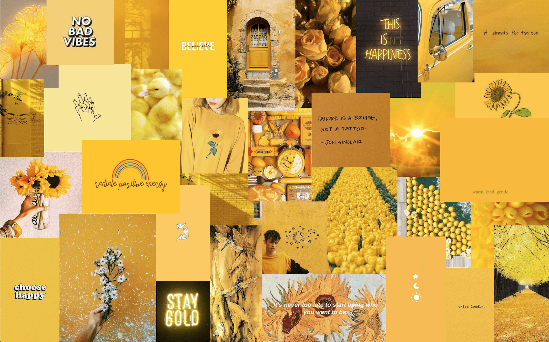 Aesthetic Yellow Collage wallpaper, cute and girly, perfect for phone or desktop background. At least 20 words but no longer than 50 words. - Laptop, yellow, collage, pastel yellow, light yellow