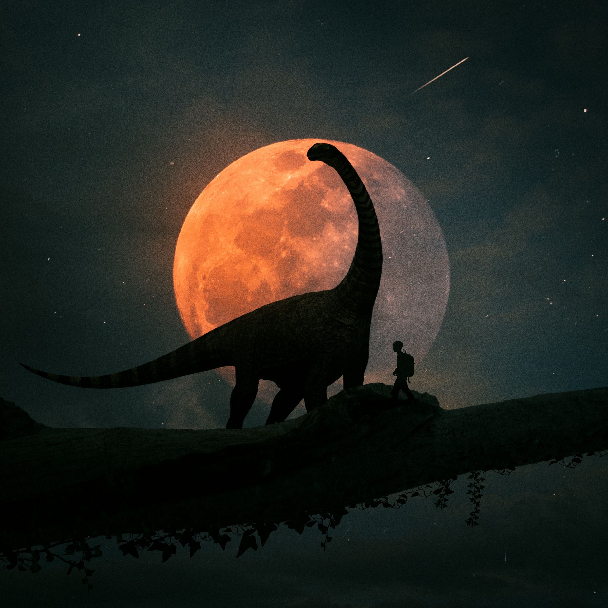 Dinosaur Wallpaper 4K, Kid, Night