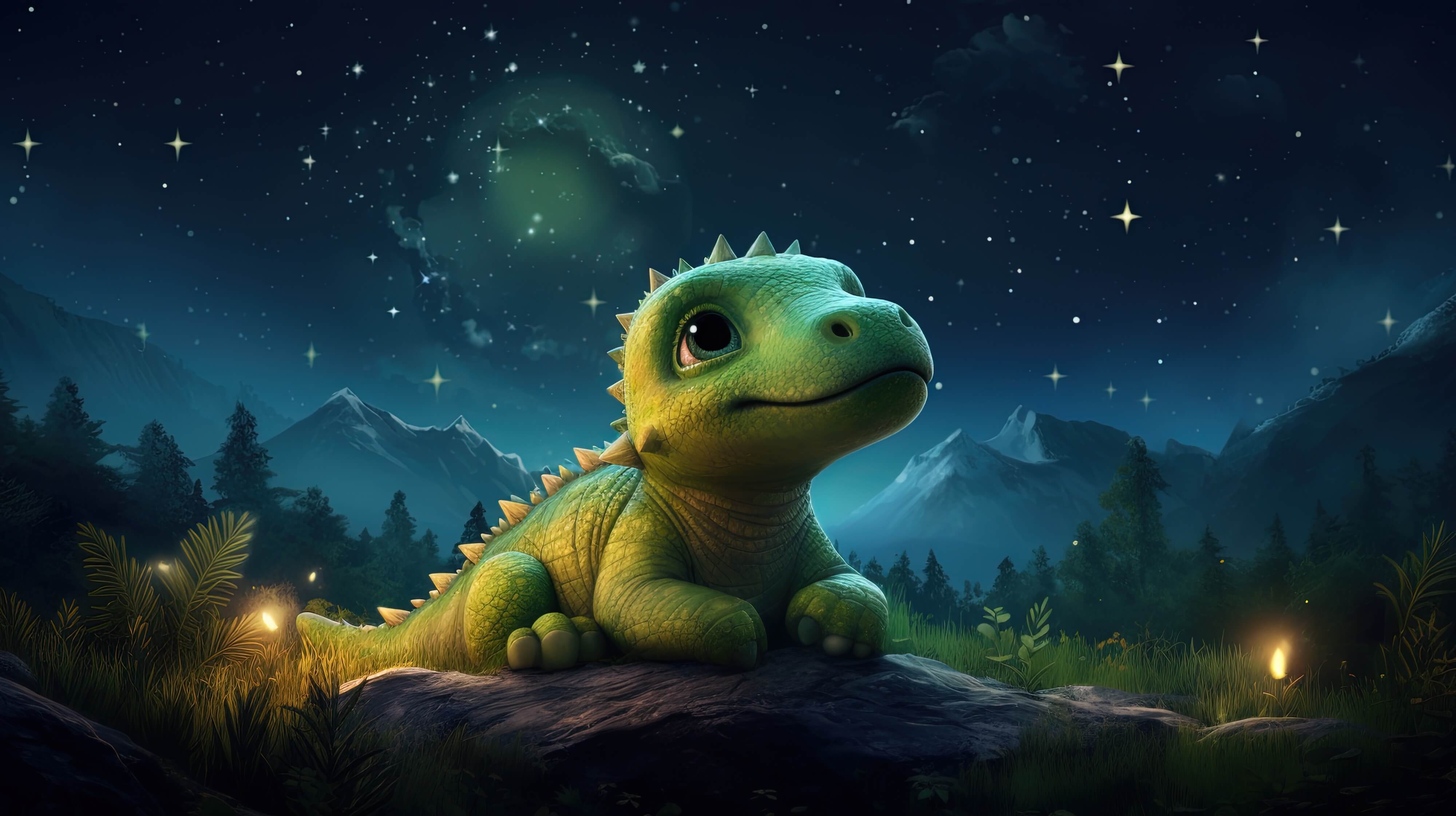 4k Cute Green Dinosaur Wallpaper For Free