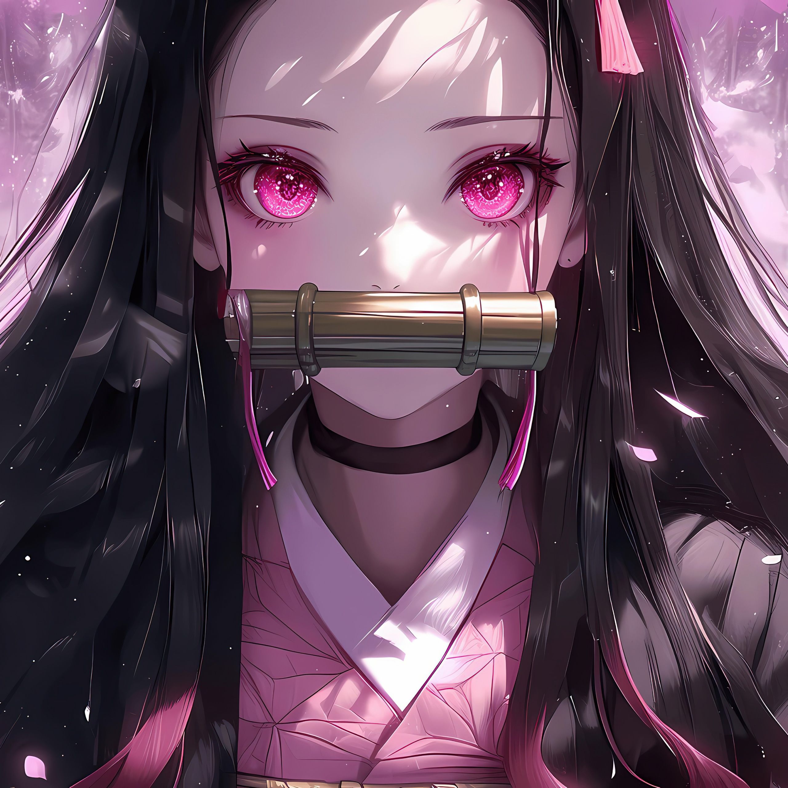 Nezuko Kamado Wallpaper 4K, Pink aesthetic