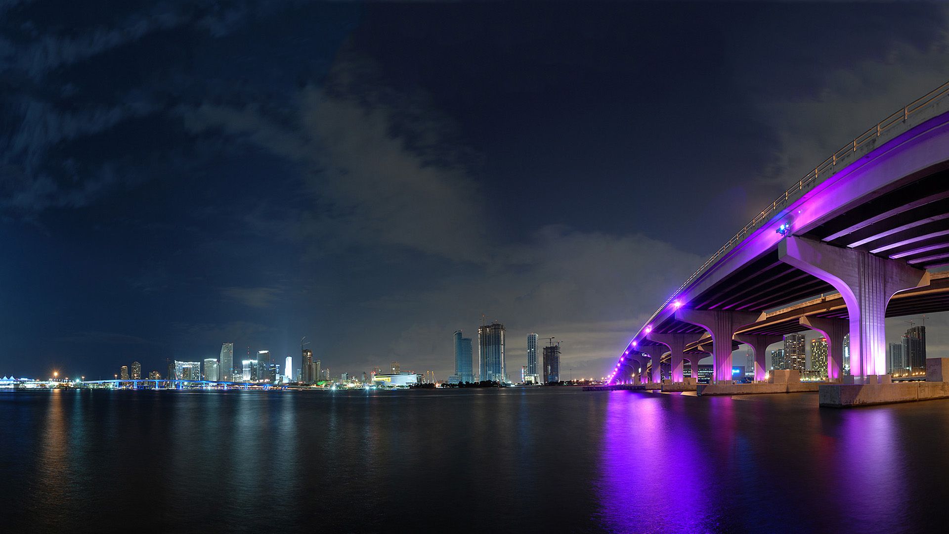 Night Bridge Man Made Miami HD Wallpaper