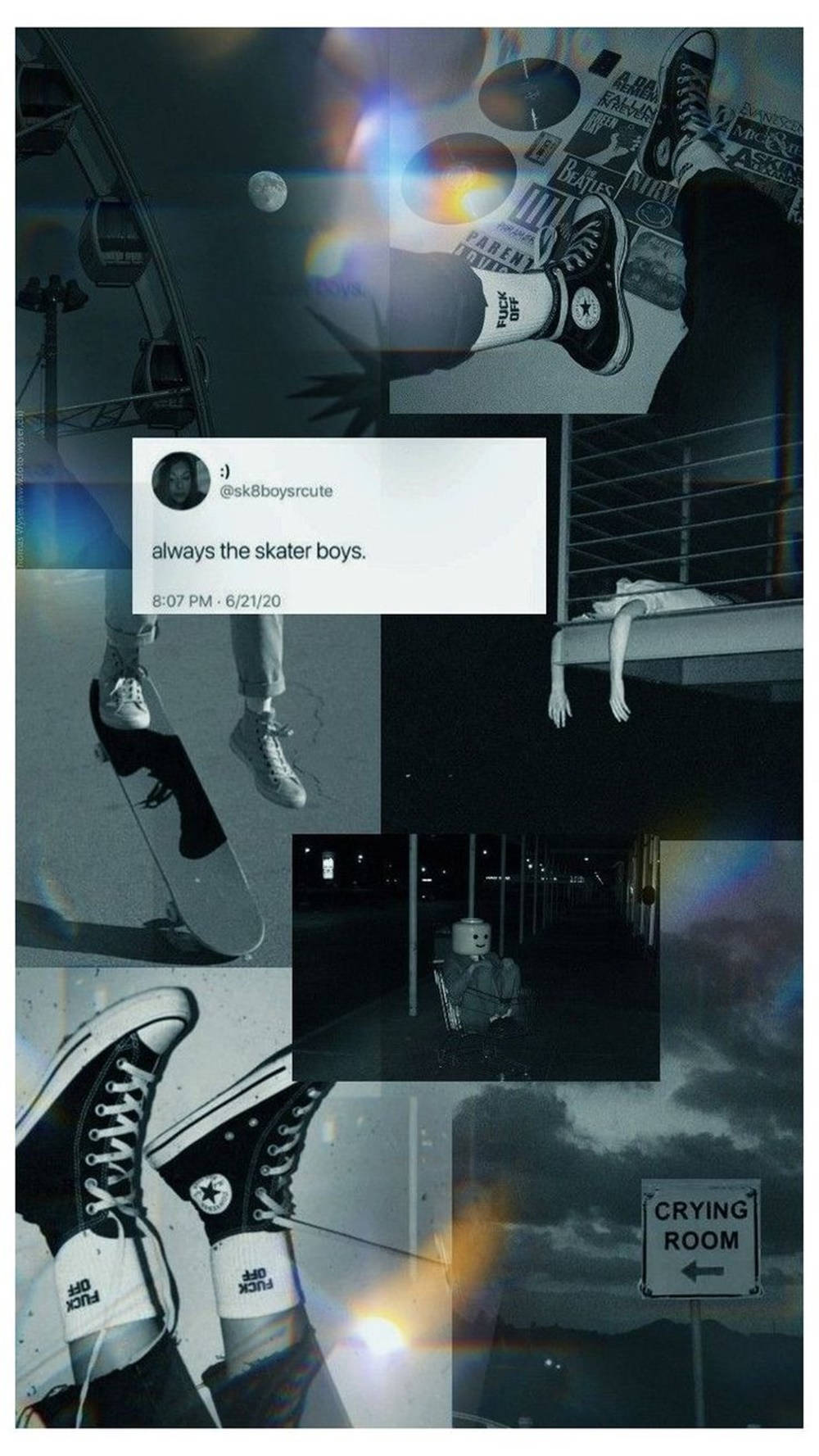 Black And White Rainbow Collage Skater