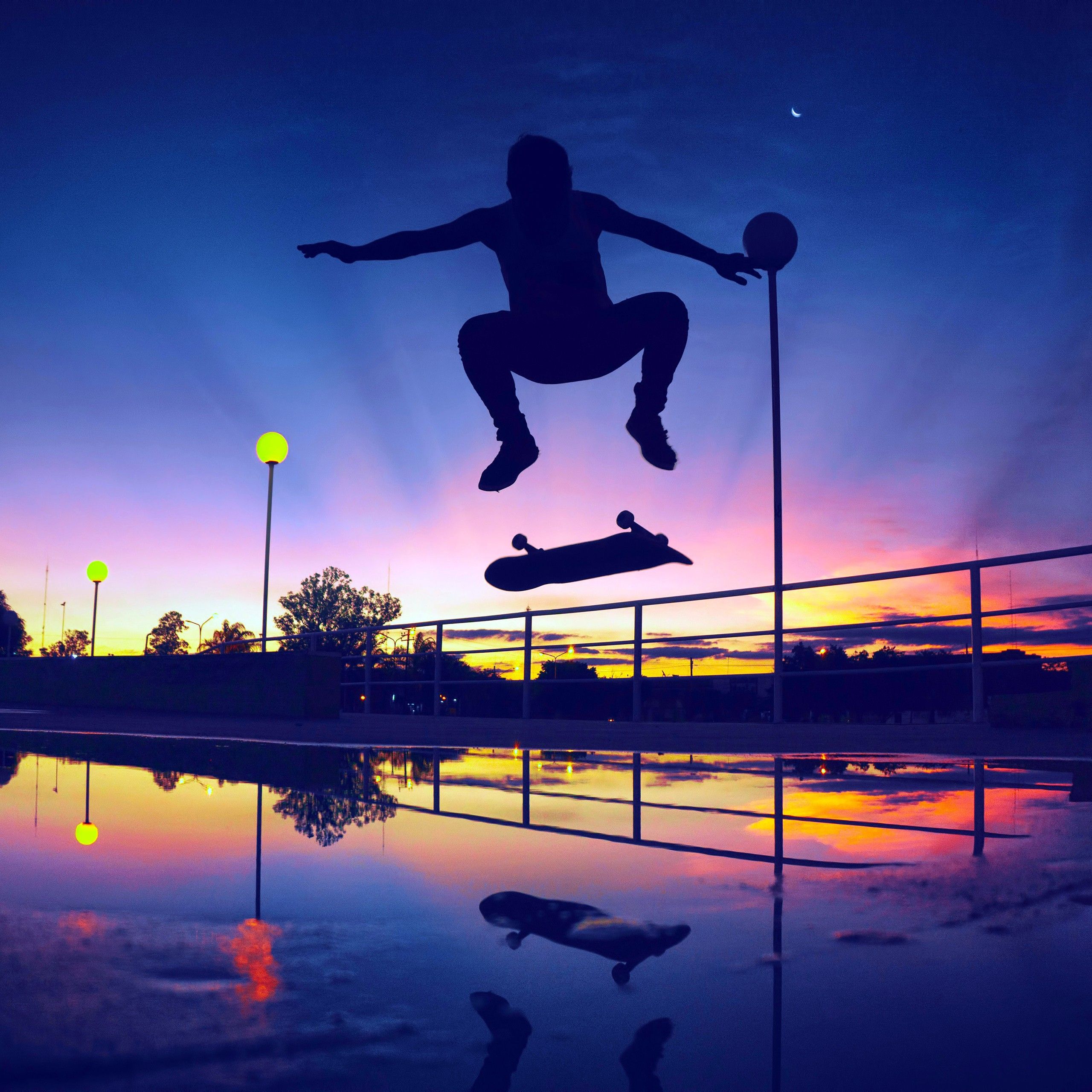 Skater Sunset Silhouette 4K 5K