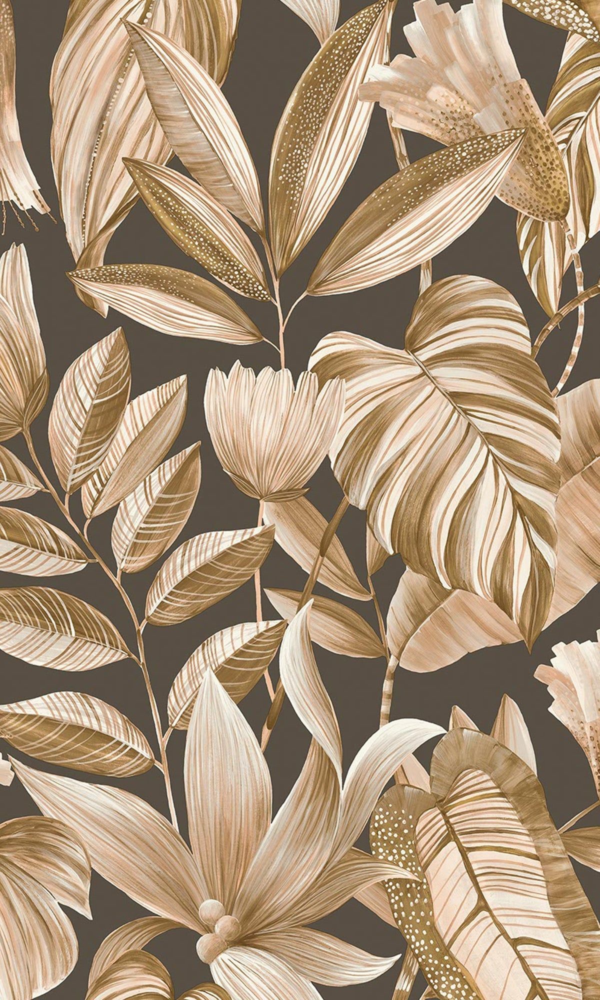 Brown Tropical Jungle Leaves Wallpaper