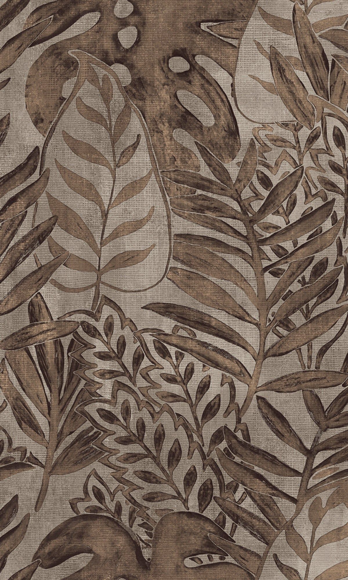 Brown Printed Leaves Tropical Wallpaper