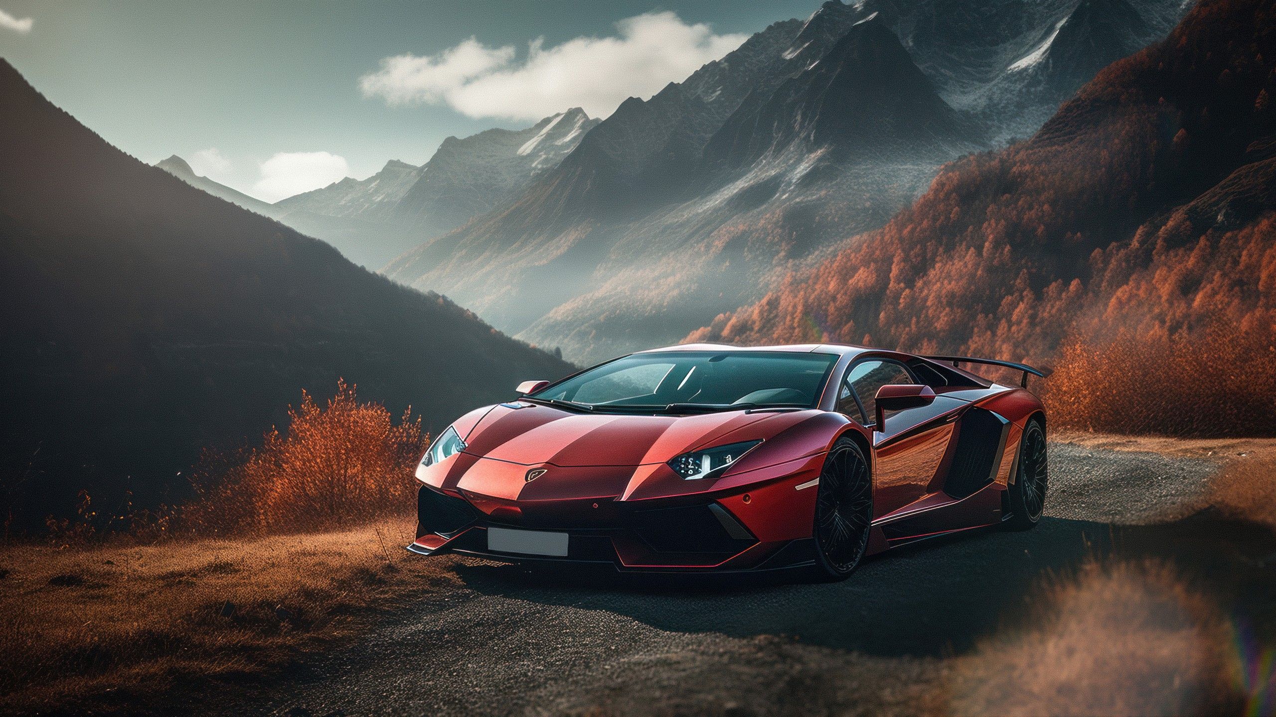 Lamborghini Aventador Autumn Road 4K