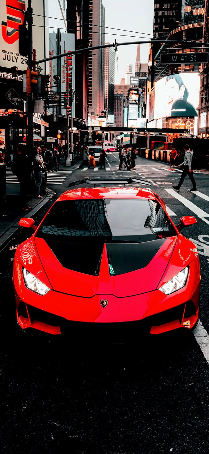 Red Lamborghini in New York street 4K