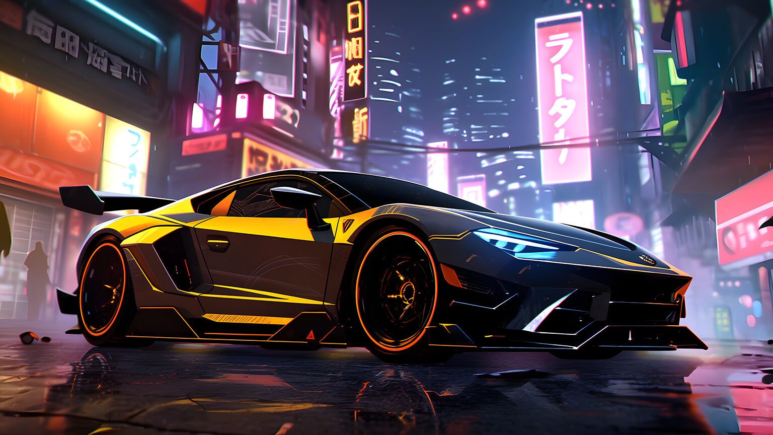 Lamborghini Aventador in Cyberpunk City