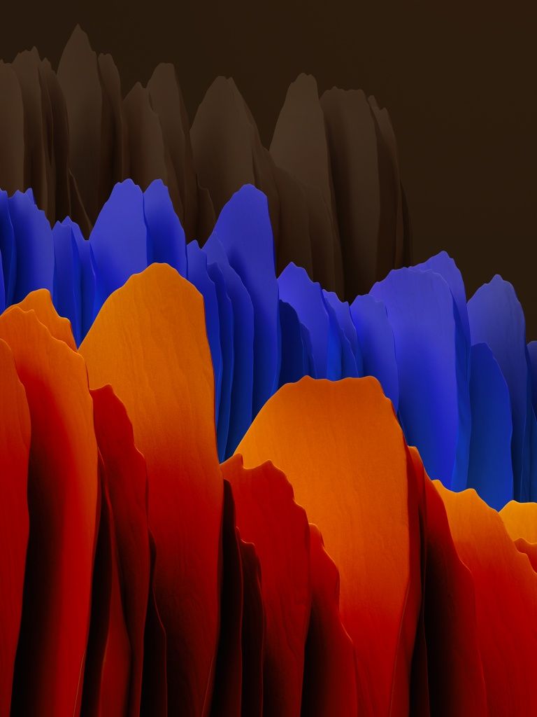 A 3D image of a colorful abstract landscape. - Dark orange, orange