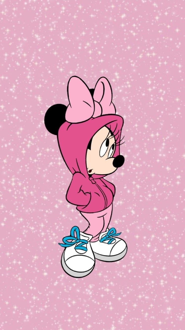 IPhone wallpaper of Minnie Mouse in a pink hoodie - Disney, Minnie Mouse, illustration