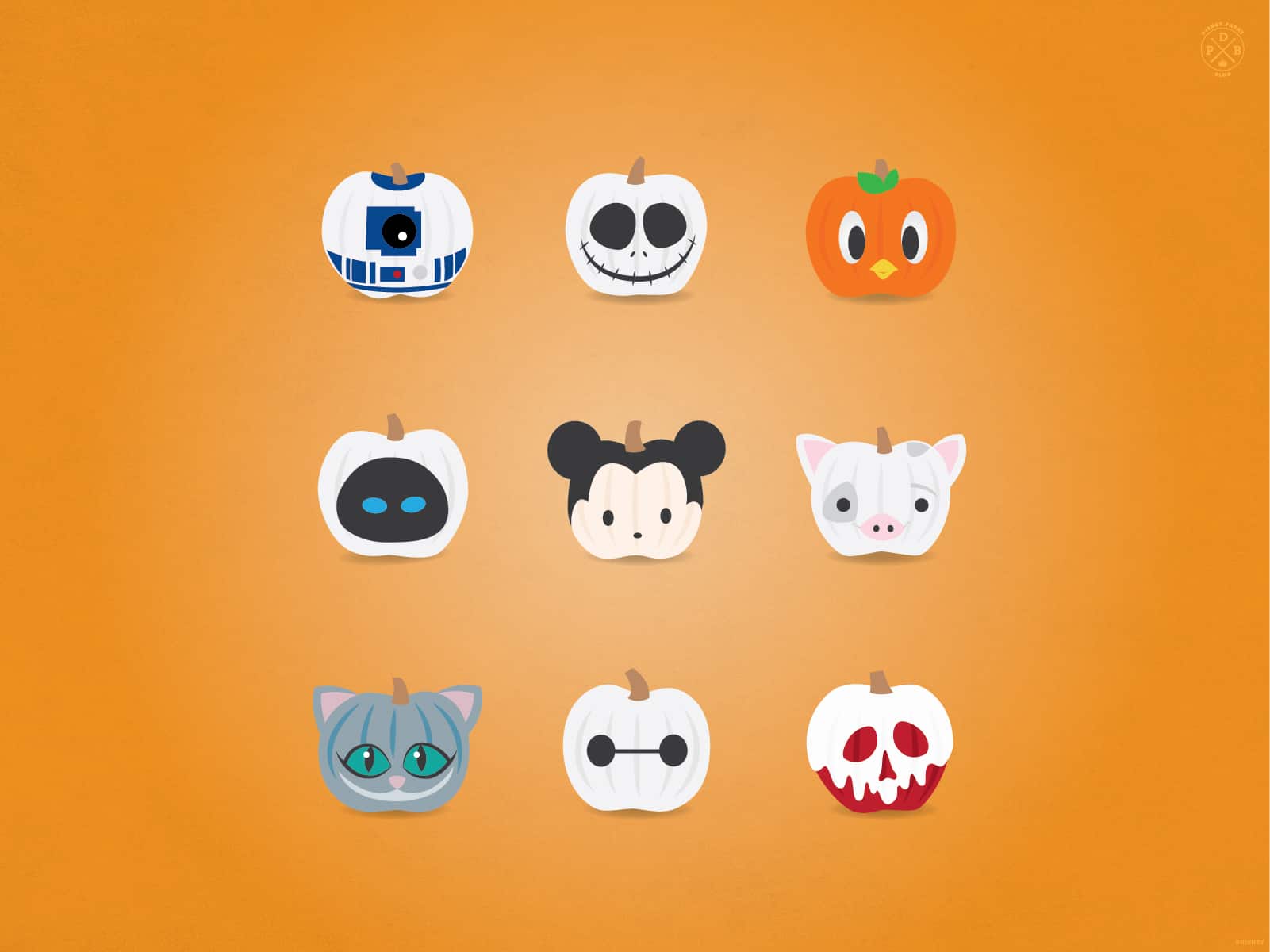 A set of icons with different characters - Disney, cute Halloween, pumpkin, Halloween desktop, magic