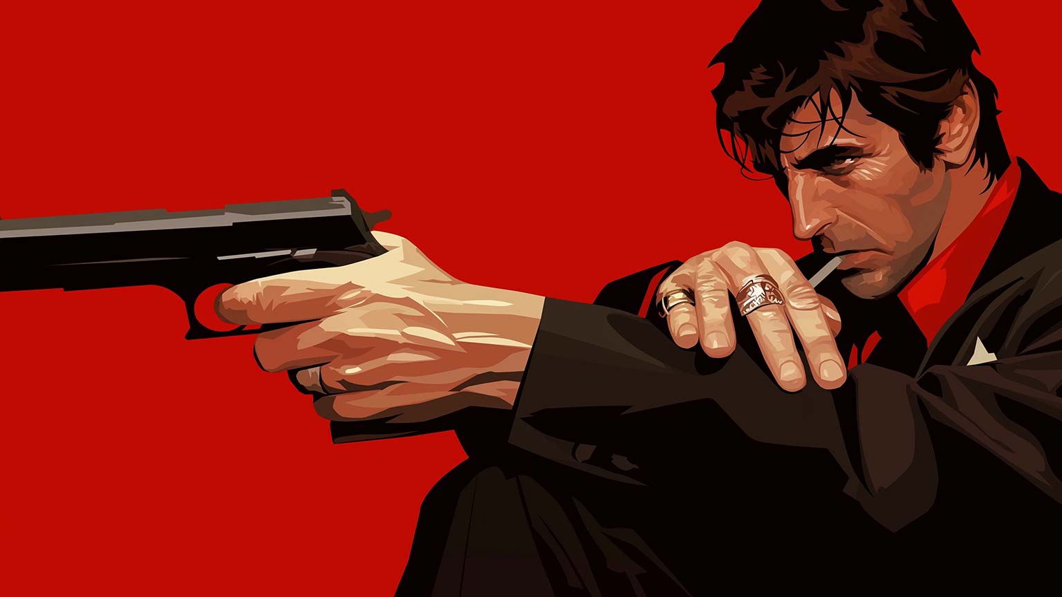 Scarface with Gun Red Desktop Wallpaper