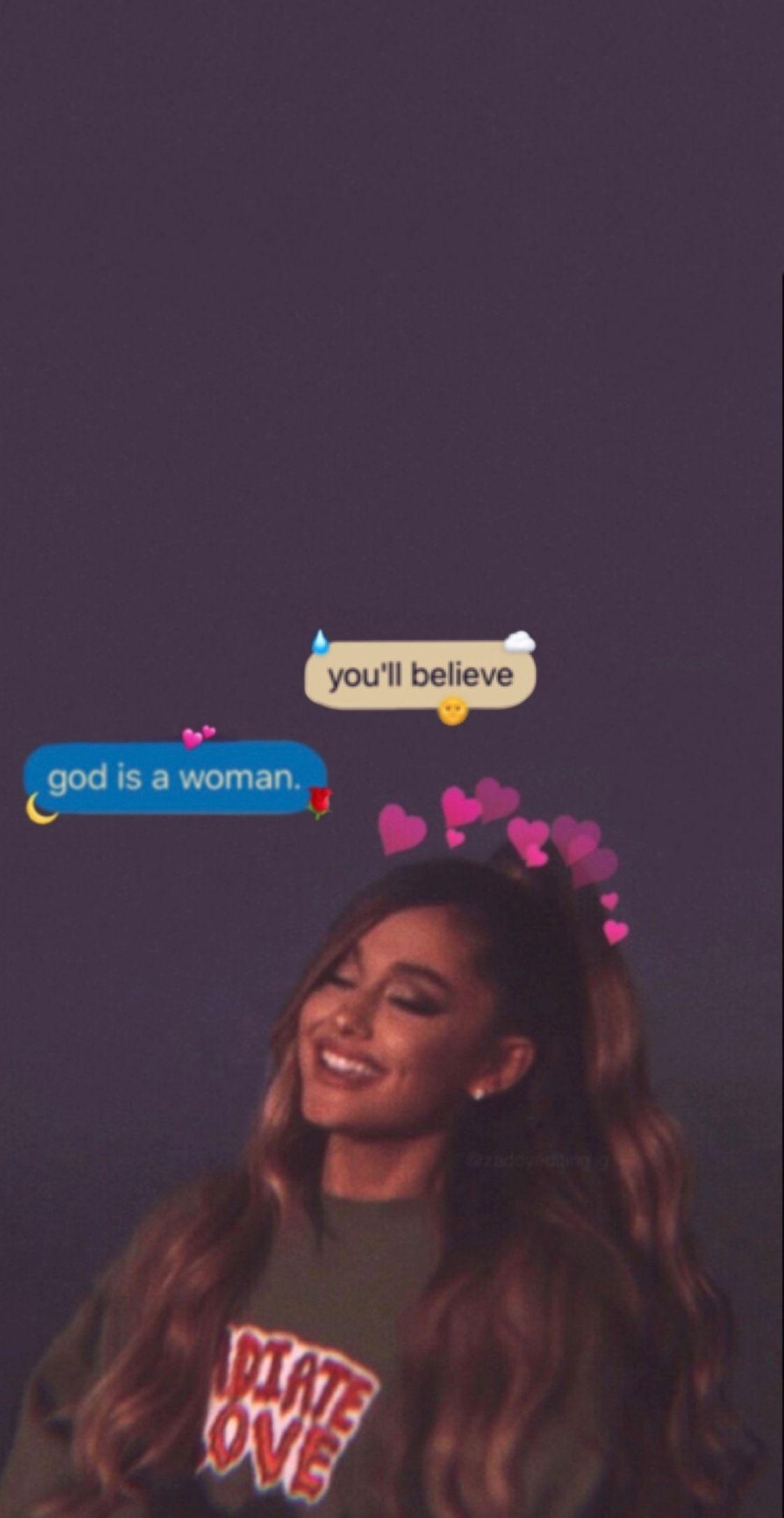 A woman is shown with her phone - Ariana Grande