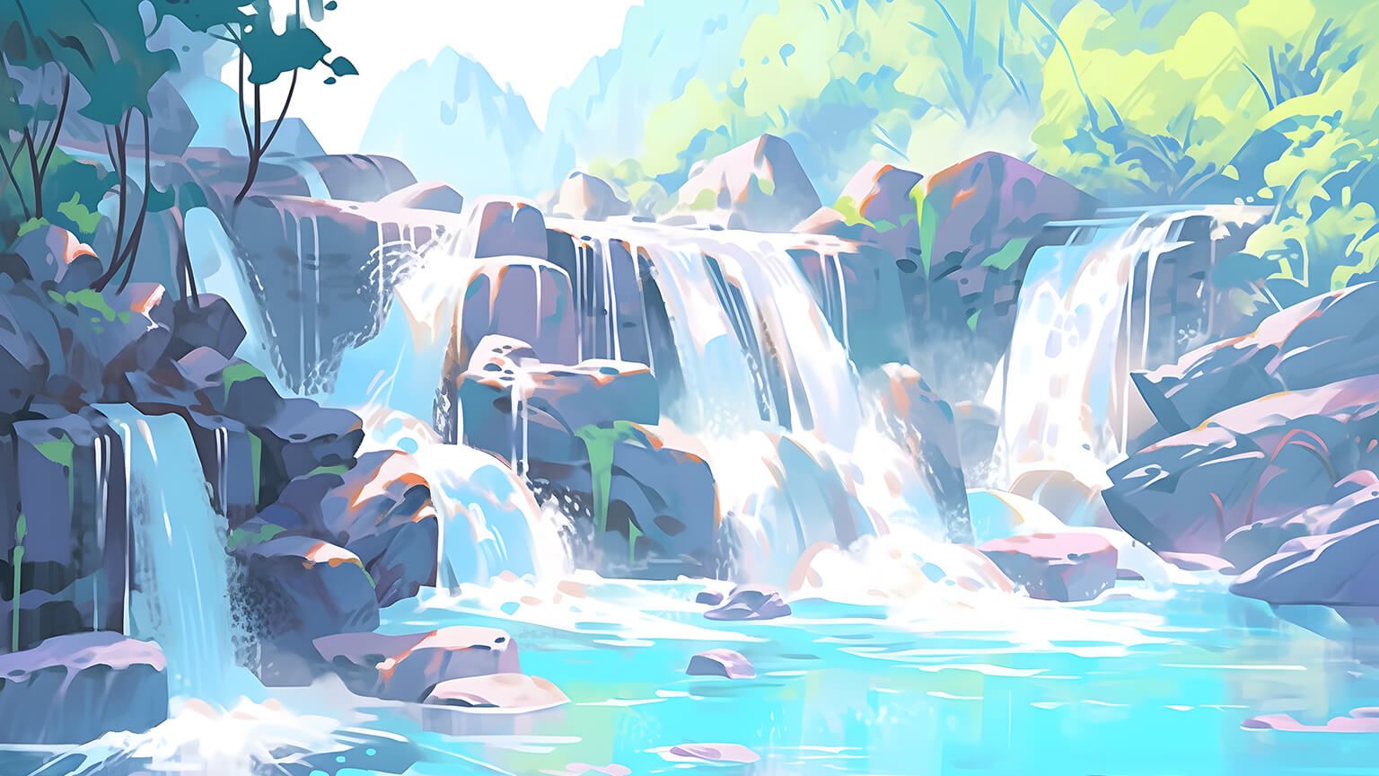 Waterfall Art Desktop Wallpaper