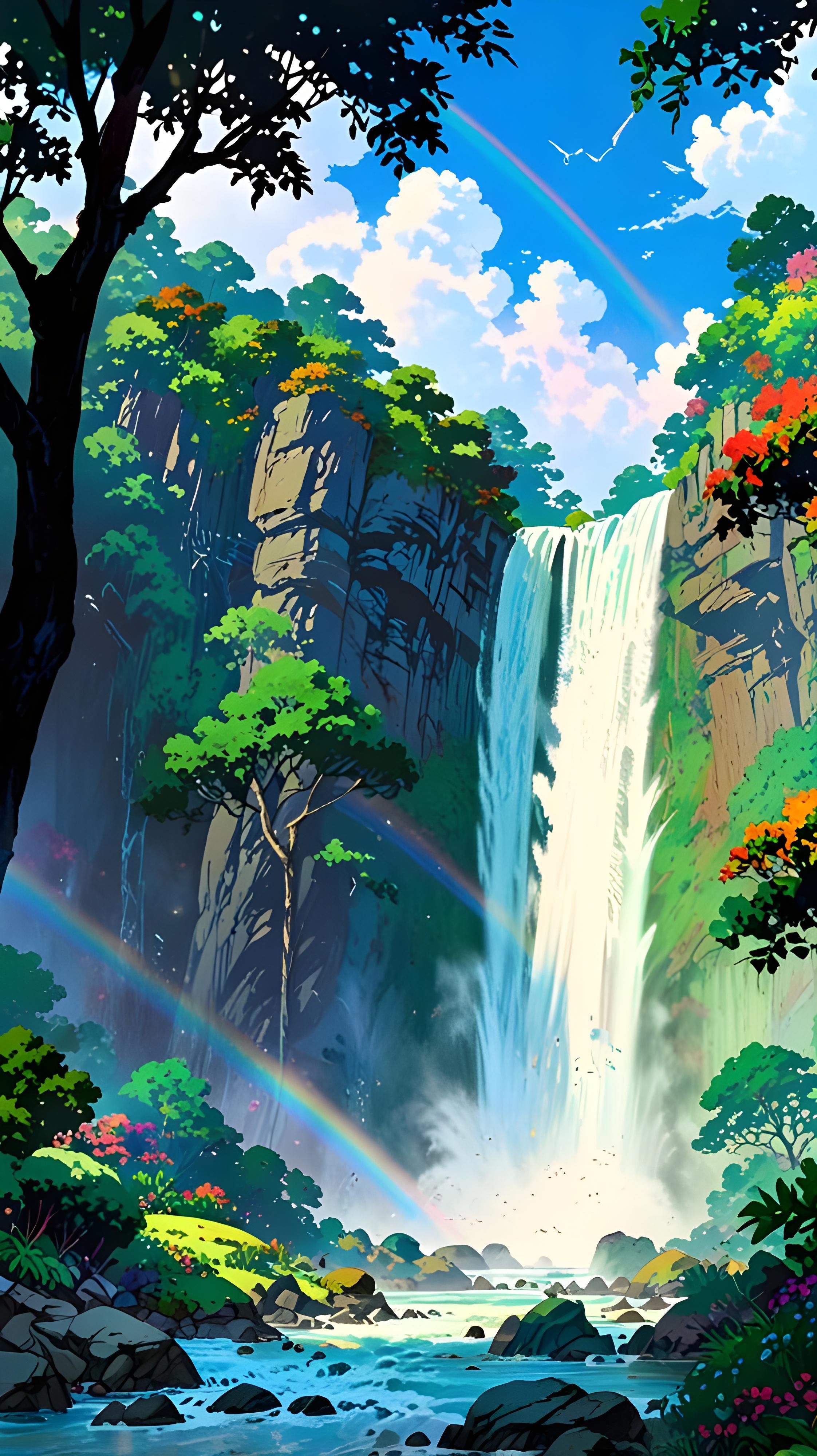 Nature Waterfall Rainbow Mobile