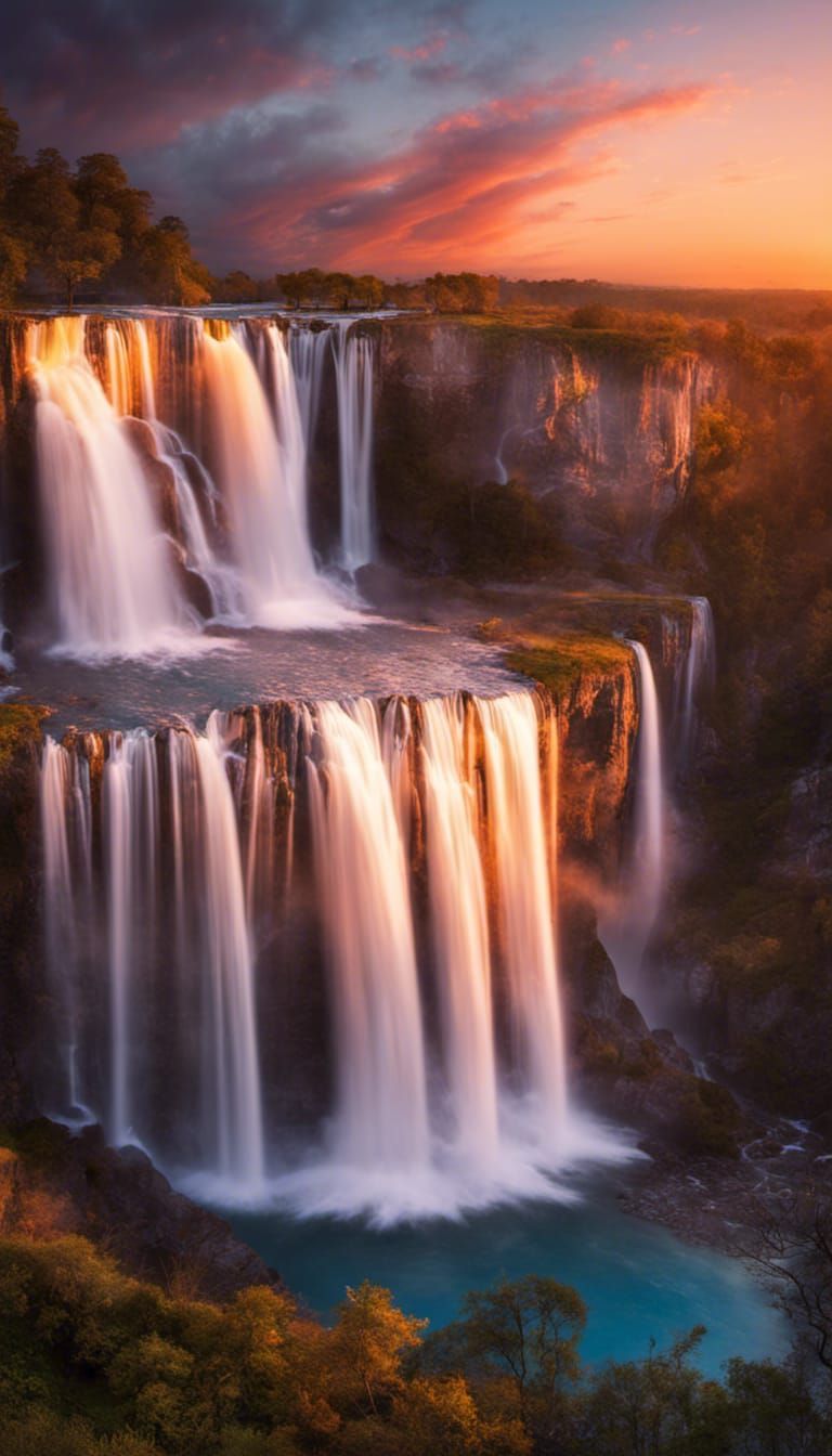 Beautiful waterfall at sunset