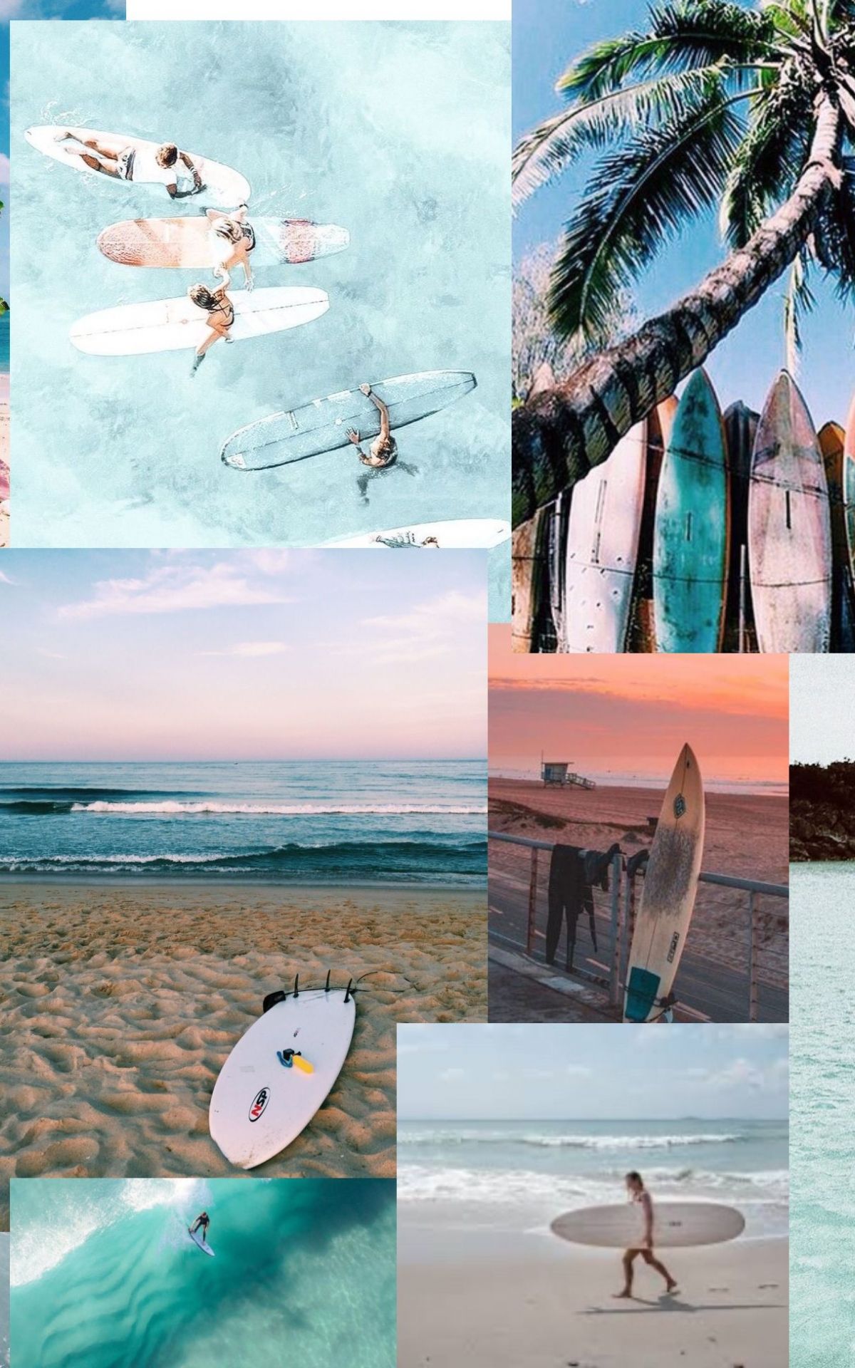 A collage of pictures showing people surfing - Surf