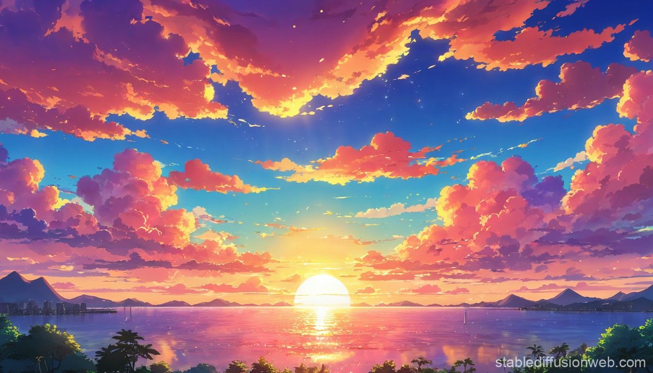 a anime sunset background Prompts