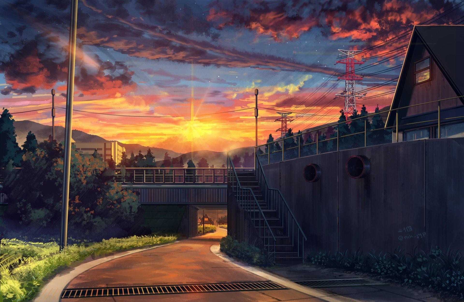 Sunset Stairs Road Ultra HD Anime