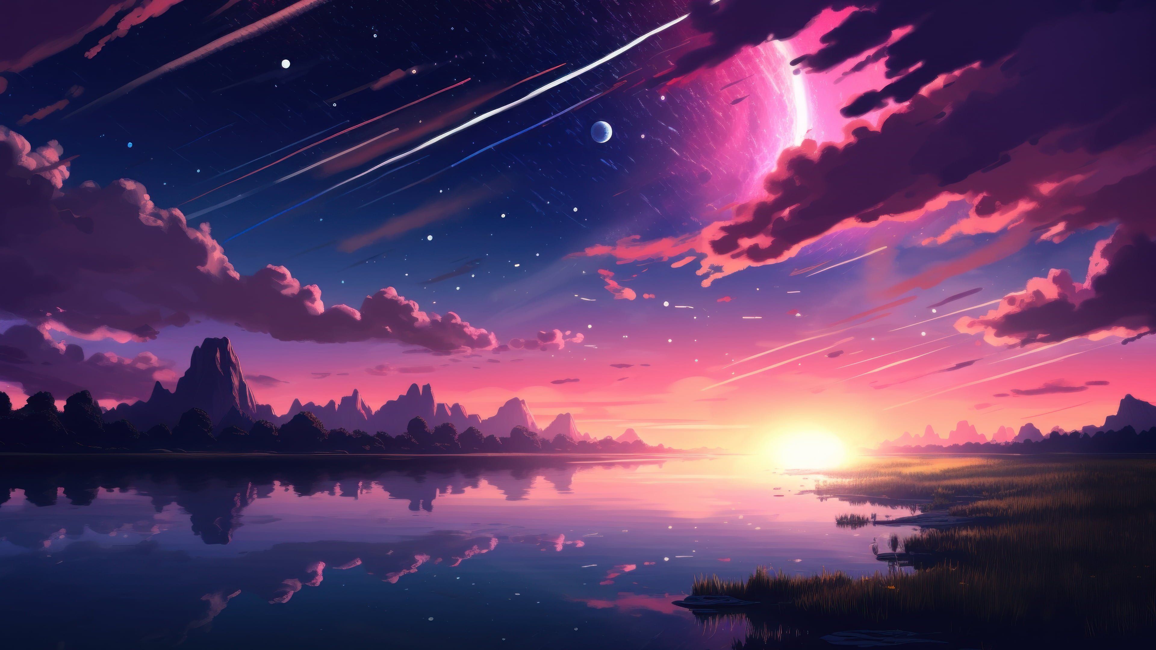 Sunset 4k Anime Wallpaper