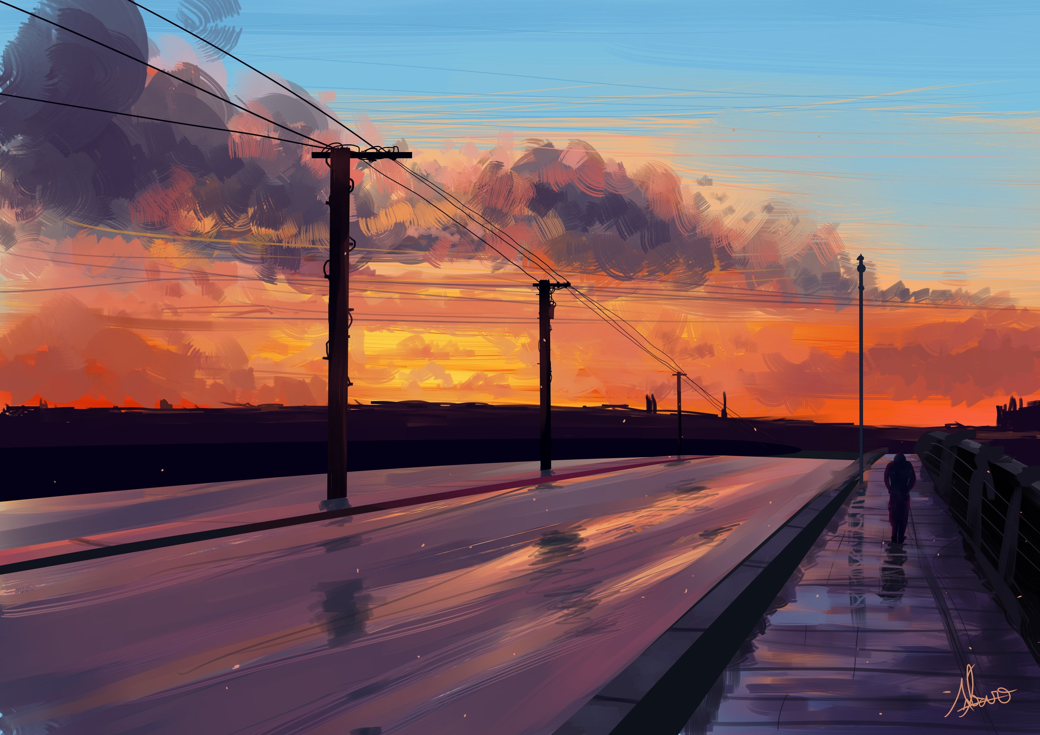 Wallpaper road, sky, sunset, art