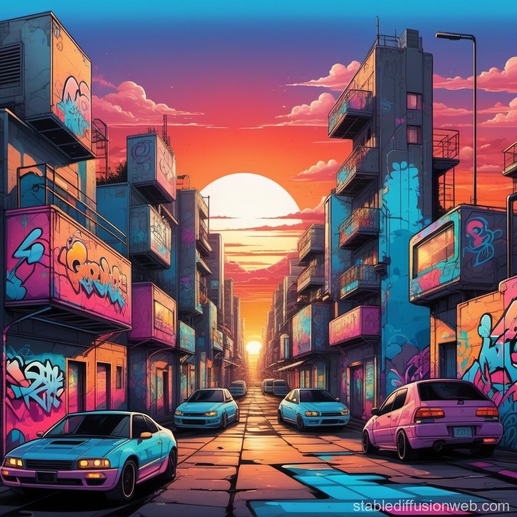 Futuristic Anime Sunset Cityscape