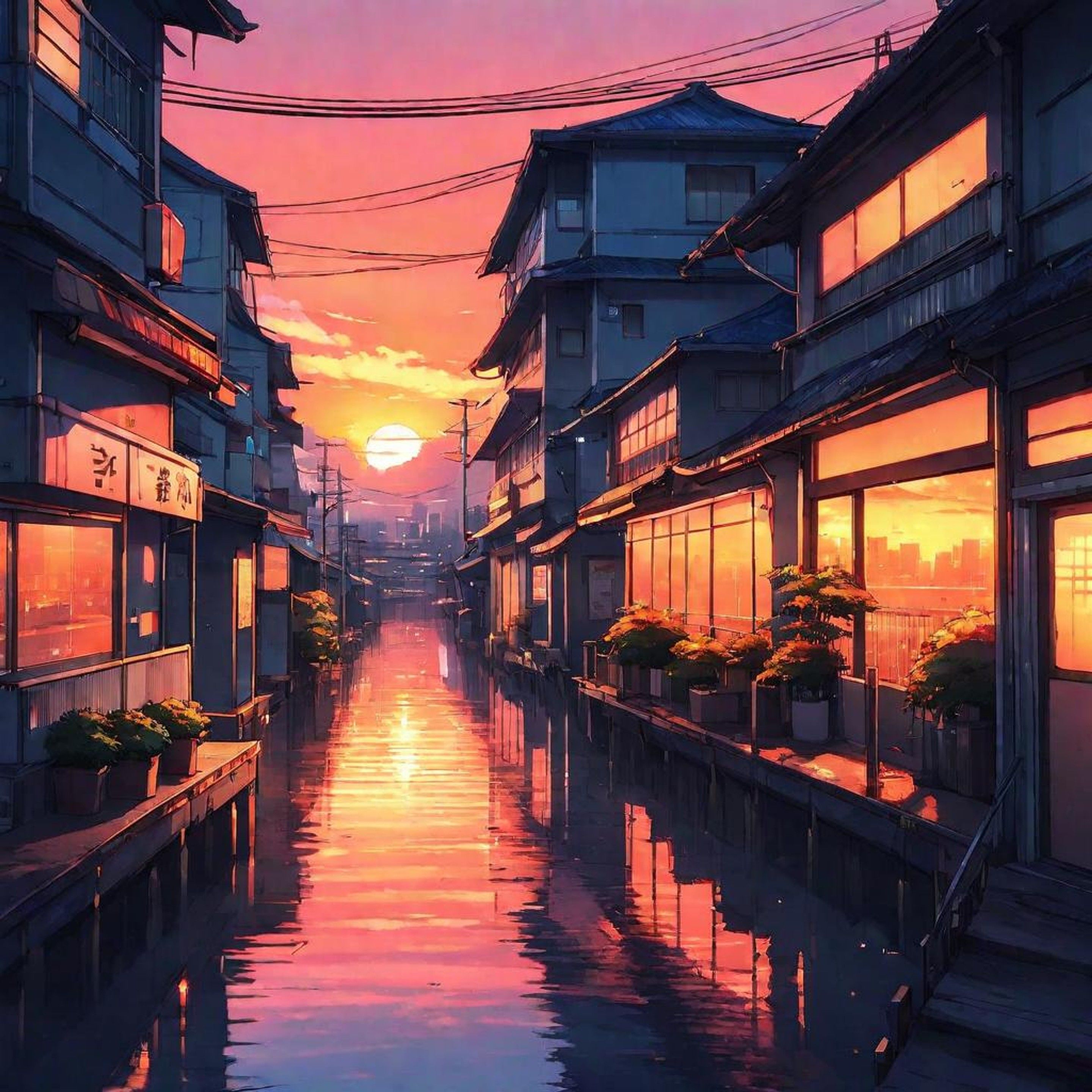 Sunset Glow in Anime City