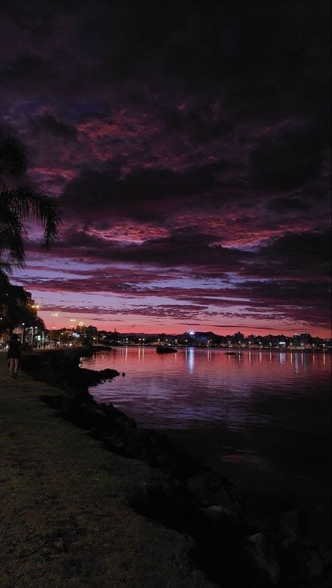 Beach, night, purple