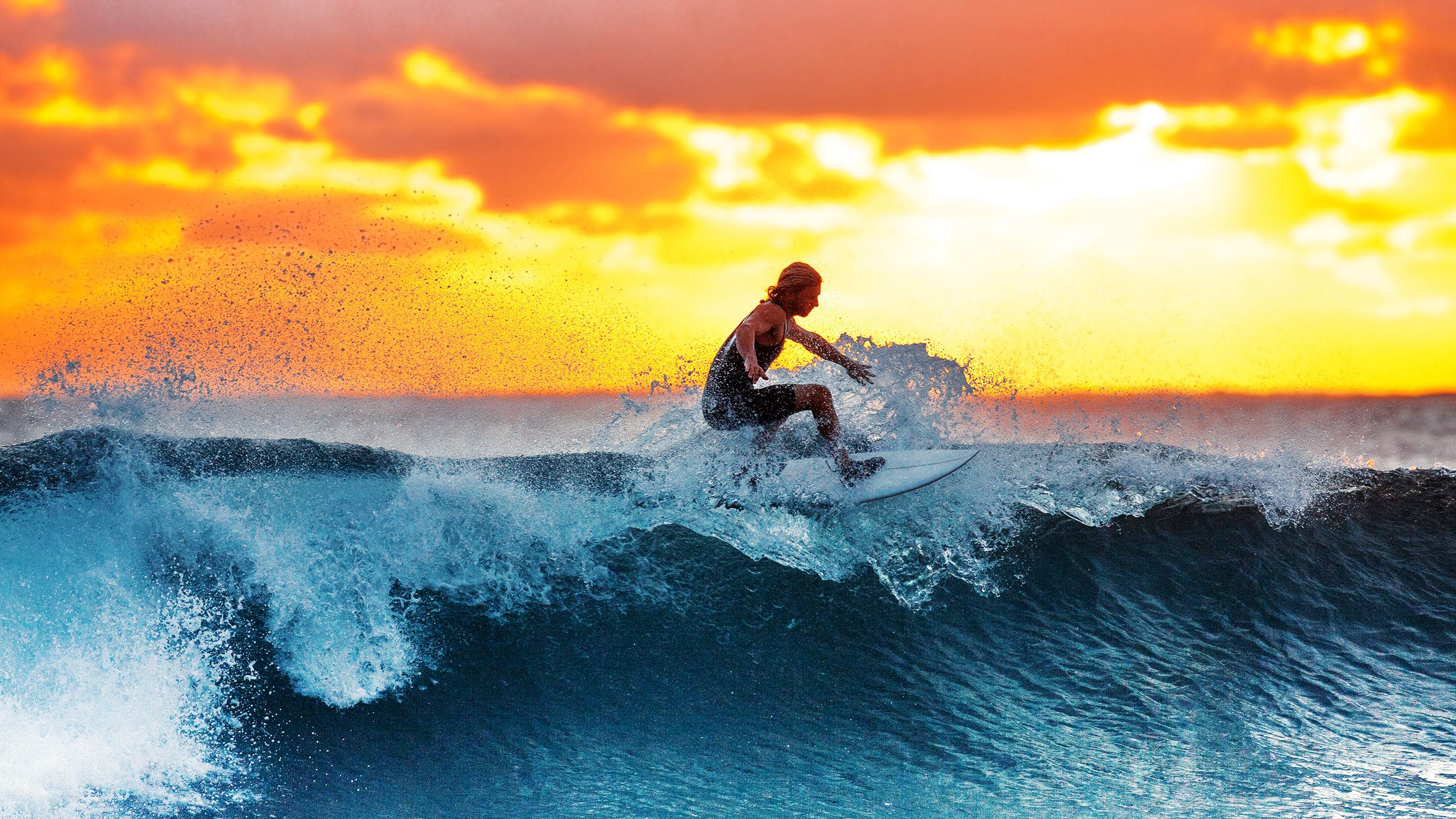 A surfer rides a wave during a sunset - Surf